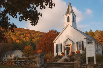 Autumn Harvest Chapel with Pumpkins