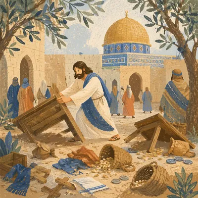 Holy Monday Temple Cleansing Courtyard Scene
