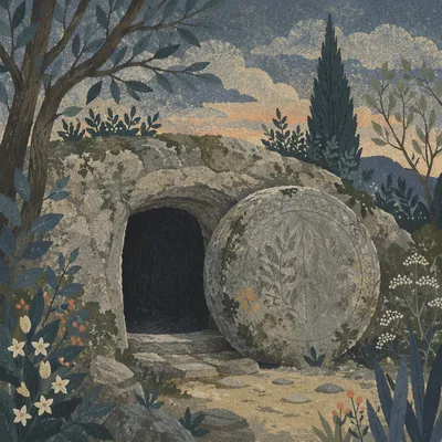 Holy Saturday Sealed Garden Tomb at Dusk