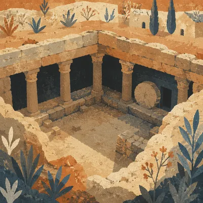 Holy Saturday Sealed Tomb in Desert Darkness