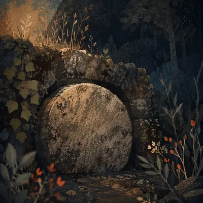 Sealed Tomb in Holy Saturday Darkness