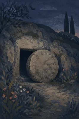 Sealed Tomb in Holy Saturday Darkness