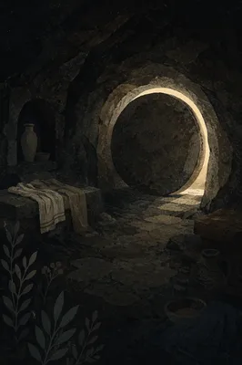 Sealed Holy Saturday Tomb in Darkness