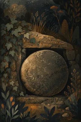 Sealed Tomb in Holy Saturday Darkness