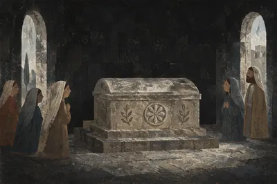 Sealed Holy Saturday Tomb in Darkness