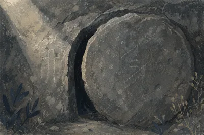 Sealed Tomb Stone in Holy Saturday Darkness