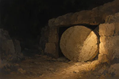 Sealed Tomb in Holy Saturday Darkness