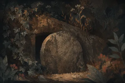 Sealed Tomb in Holy Saturday Darkness