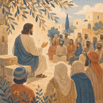 Holy Tuesday Parables in Ancient Courtyard