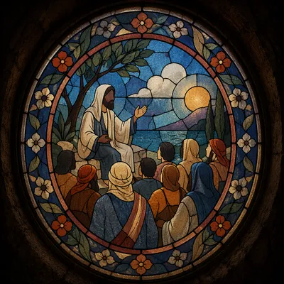 Holy Tuesday Parables Stained Glass Scene