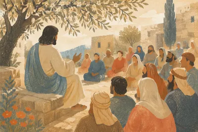 Holy Tuesday Parables in Ancient Courtyard