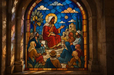 Holy Tuesday Parables in Chapel Stained Glass