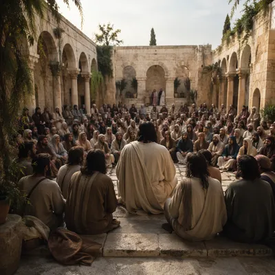 Holy Tuesday Parables in Ancient Courtyard