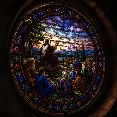 Holy Tuesday Parables Stained Glass Scene