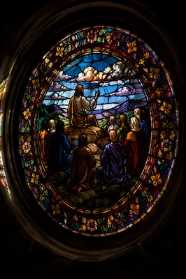 Holy Tuesday Parables Stained Glass Scene