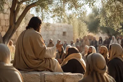 Holy Tuesday Parables in Ancient Courtyard