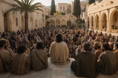 Holy Tuesday Parables in Ancient Courtyard