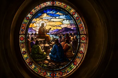 Holy Tuesday Parables Stained Glass Scene