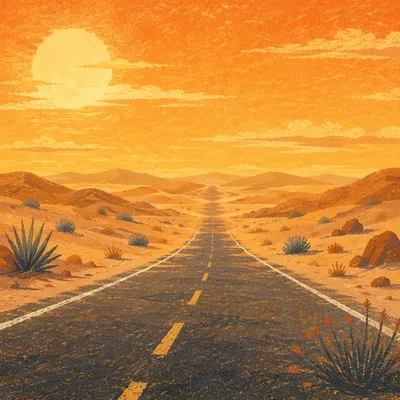 Hot Summer Sun Over Empty Desert Road