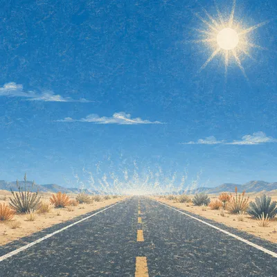 Blazing Summer Sun Over Empty Road