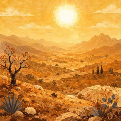 Blazing Summer Sun Over Empty Desert Road