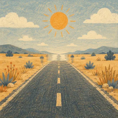 Midsummer Heat Haze Over Empty Country Road