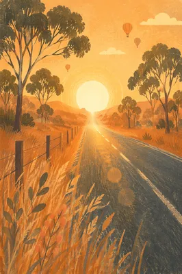 Summer Sun Haze Over Empty Rural Road