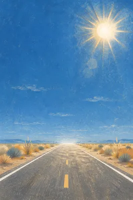 Blazing Summer Sun Over Empty Road