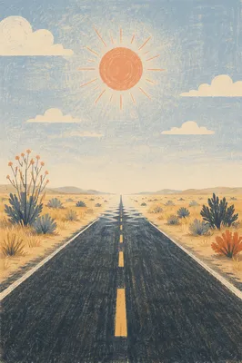 Blazing Summer Sun Over Empty Rural Road