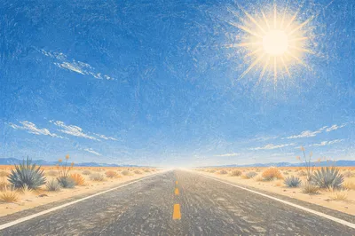 Blazing Summer Sun Over Empty Road