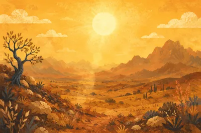 Blazing Summer Sun Over Empty Desert Road