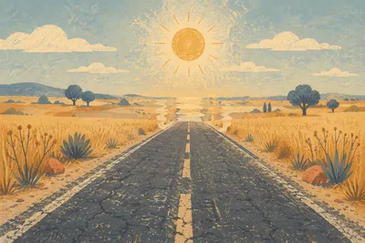 Empty Summer Road Under Blazing Sun