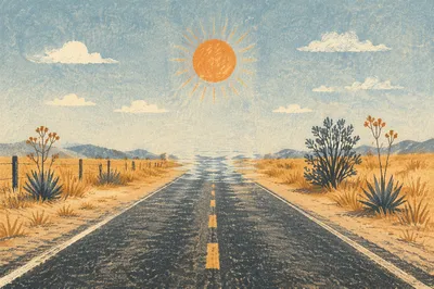 Blazing Summer Sun Over Empty Road
