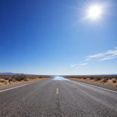 Blazing Summer Sun Over Empty Road