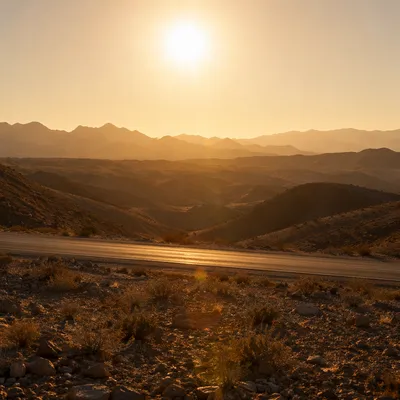 Blazing Summer Sun Over Empty Desert Road