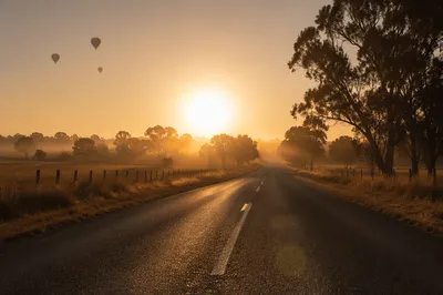 Summer Sun Haze Over Empty Rural Road