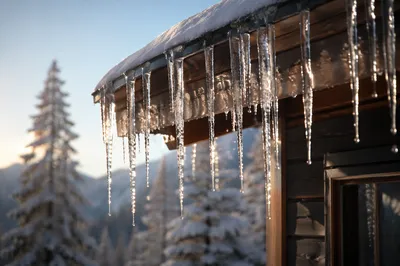 Winter Sunlight Through Cabin Icicles