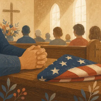 Independence Day Prayer with Flag in Church