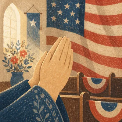 Patriotic Prayer Hands in Church Sanctuary