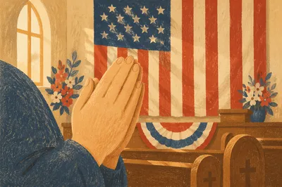 Patriotic Prayer Hands in Church Sanctuary