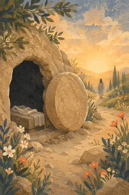 Risen Jesus Empty Tomb at Sunrise