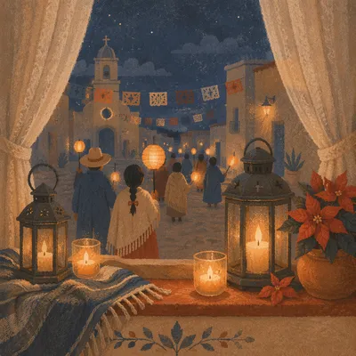 Las Posadas Candlelight Through Rustic Window