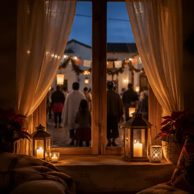 Las Posadas Candlelight Through Rustic Window