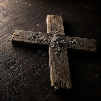 Lenten Ashes on Weathered Wooden Cross