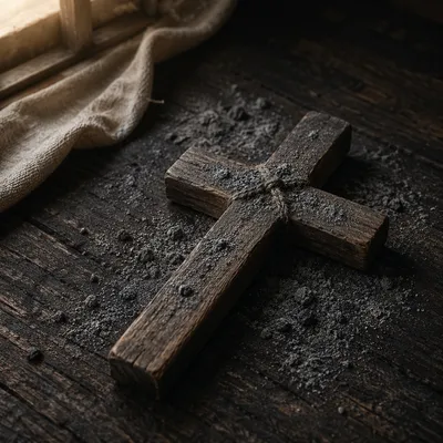 Lenten Ashes on Rustic Wooden Cross