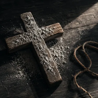 Lent Ashes on Rustic Wooden Cross