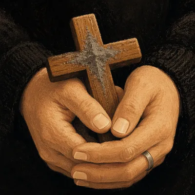 Lenten Ashes on Wooden Cross in Hands