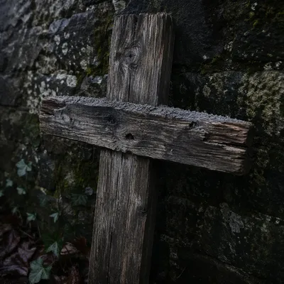 Lent Ashes on Weathered Wooden Cross