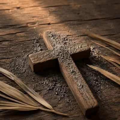 Lenten Ashes on Rustic Wooden Cross