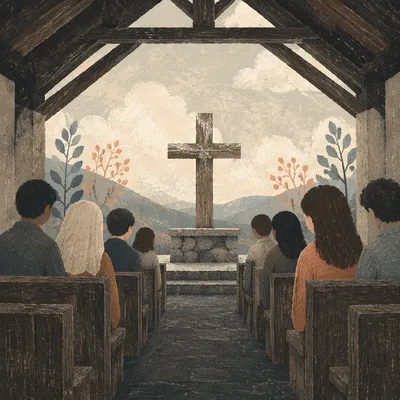Ash-Dusted Wooden Cross in Lenten Chapel